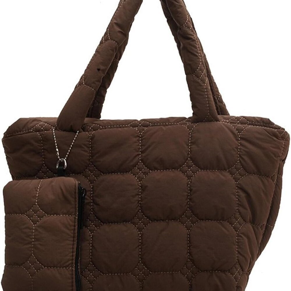 Women’s Quilted Nylon Tote Small Puffer Handbag with Wallet Multi-Use - Picture 1 of 7